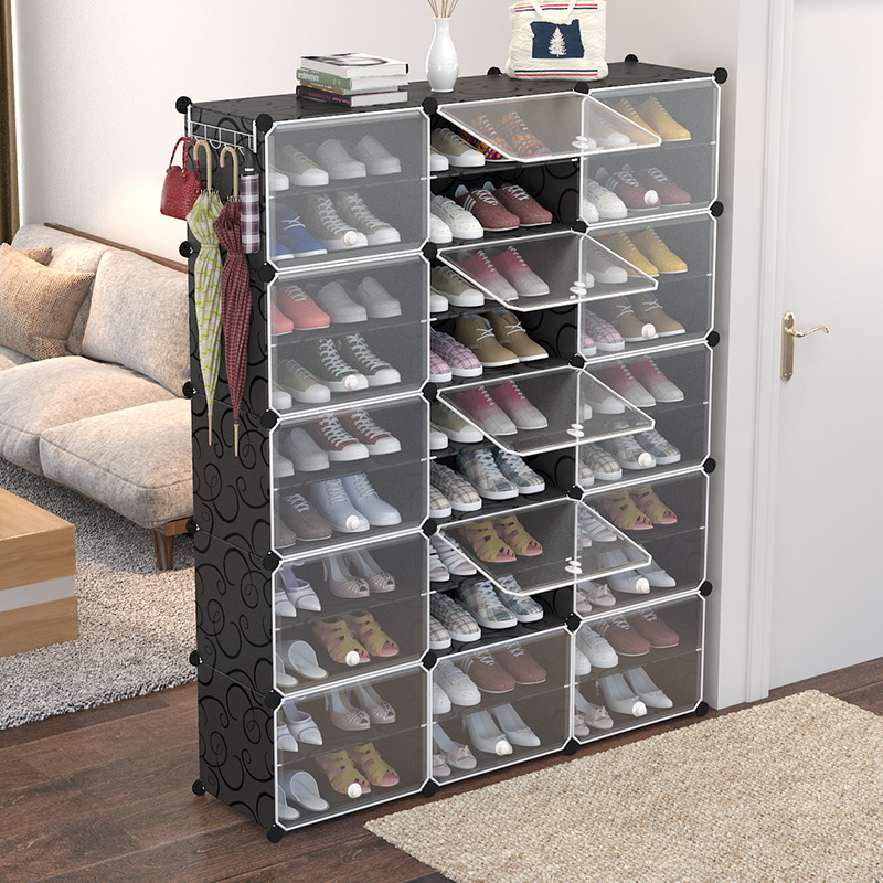 Plastic dustproof multi-function shoe storage cabinet with doors shoe organization rack