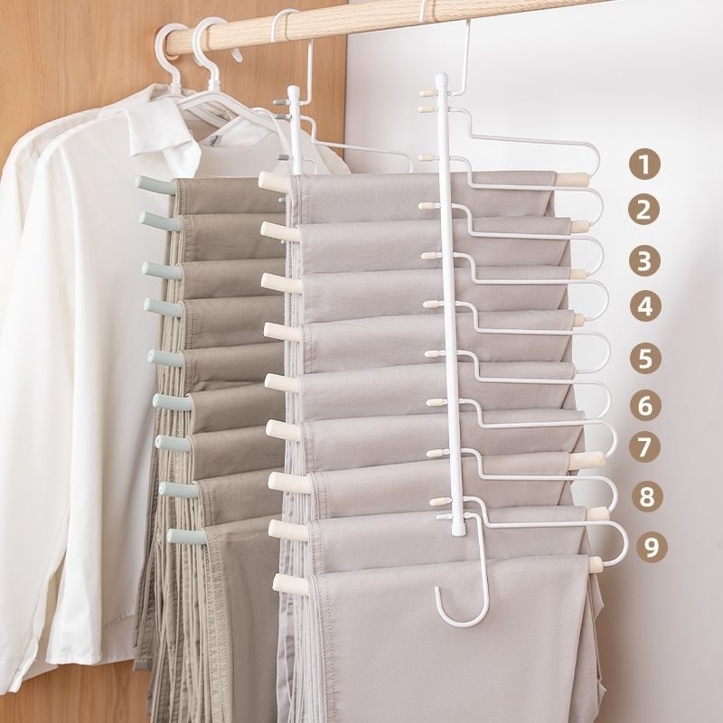 Multifunction Non-Slip Closet Storage Organizer 9 Layers Space Saving Hanger Pants Rack