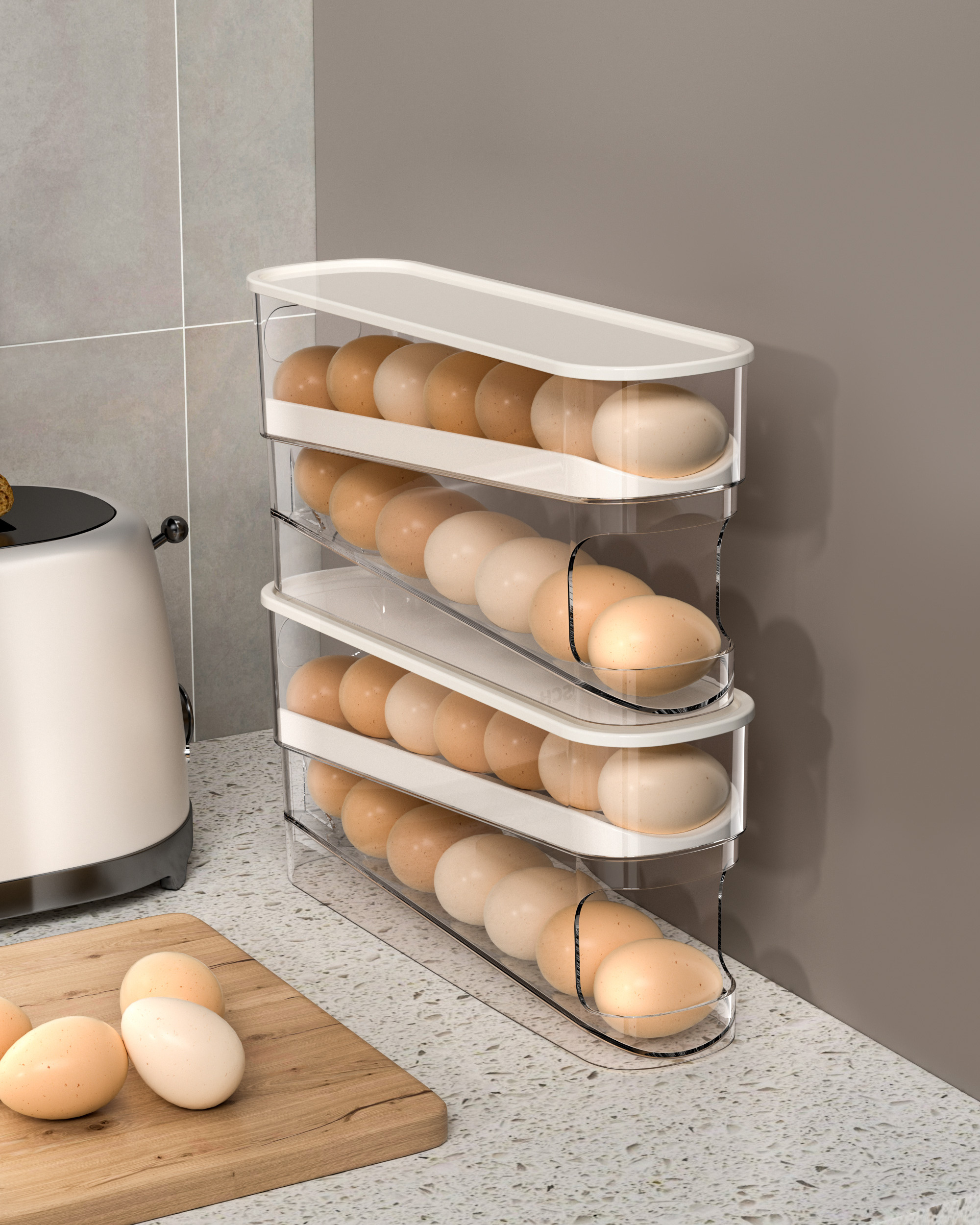 Fridge 2 Tier Automatic Egg Roller Storage Organizer Container Egg Holder For Refrigerator