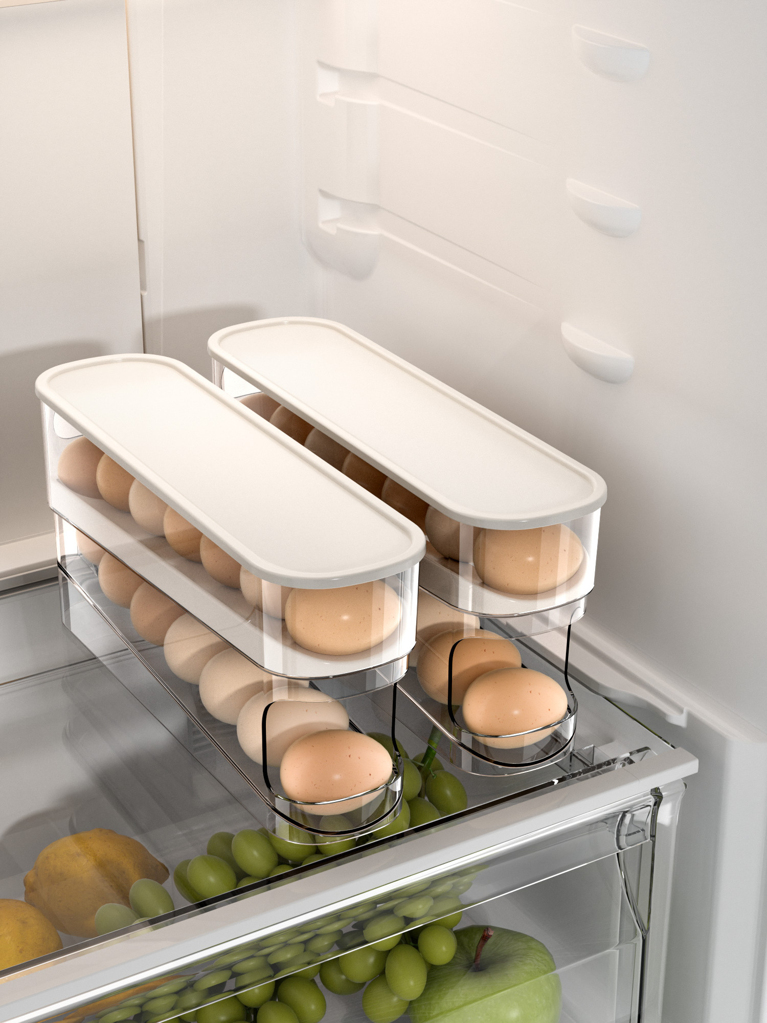 Fridge 2 Tier Automatic Egg Roller Storage Organizer Container Egg Holder For Refrigerator