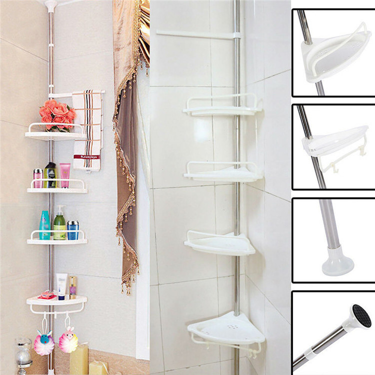 4 Tier Bathroom Bathtub Corner Adjustable Storage Organizer Shelf Telescopic Shower Rack