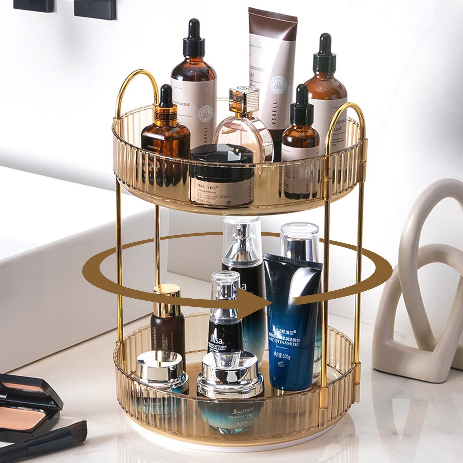 360 Degree Rotating 2 Tier Plastic Makeup Organizer for vanity