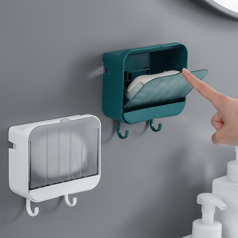 Kitchen Sink Holder Wall Mounted Shower Soap Holder With 2 Hook And Drain Tray