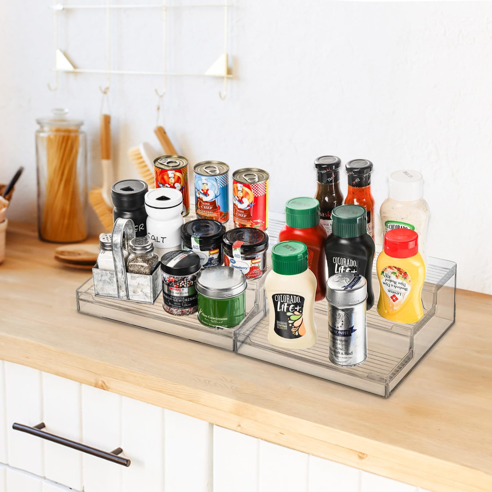 Acrylic storage shelves Organizer spice bottle rack Step Shelf for Kitchen bathroom Cabinet Countertop