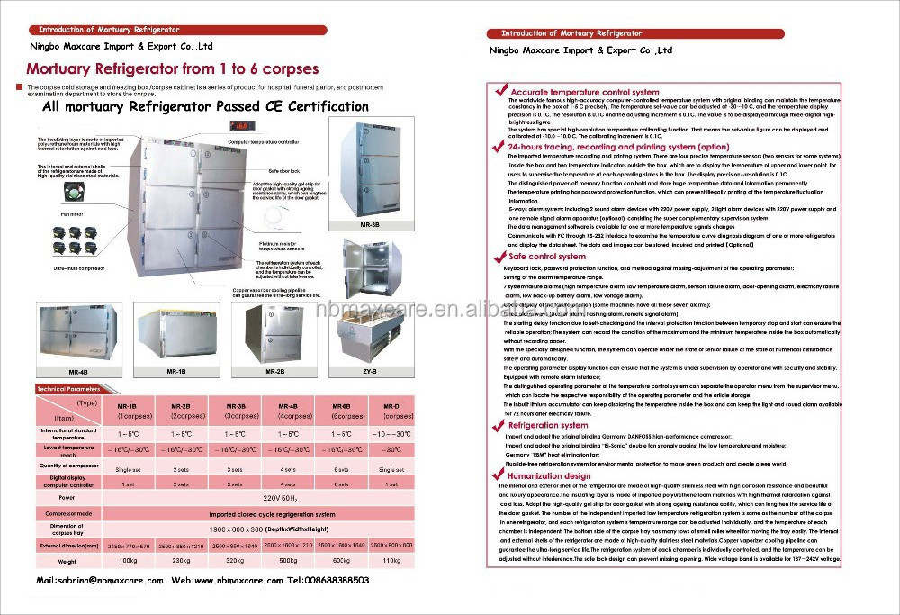 Three bodies morgue refrigerator mortuary cooler mortuary freezer