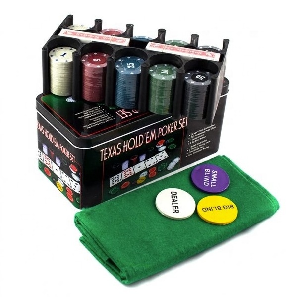 Custom party game Poker Set with Mat in a Tin Includes Double Sided Printed Felt Mat Card Decks Chips Chip Holder BSCI SEDEX FSC