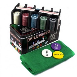 Custom party game Poker Set with Mat in a Tin Includes Double Sided Printed Felt Mat Card Decks Chips Chip Holder BSCI SEDEX FSC