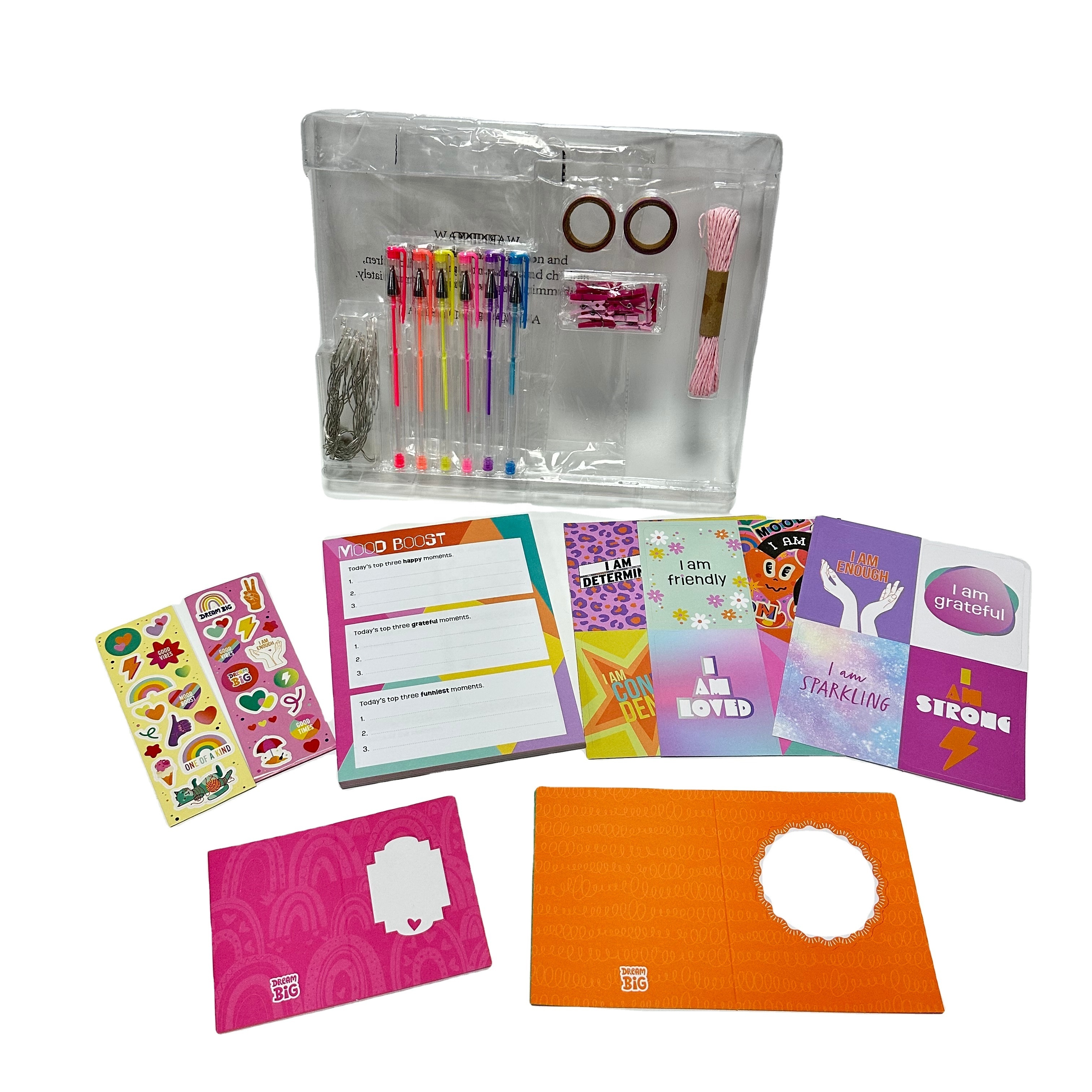 Vision Board Kit with Memo Pad LED Lights Mini Pegs Twine Washi Tape Press out affirmation cards Gel Pens Sticker Sheets