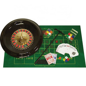 Hot sale Casino Game 4 in 1 Set With Roulette Wheel Set Chips Dices Poker Roulette Texas Poker Double sided Green Felt Game