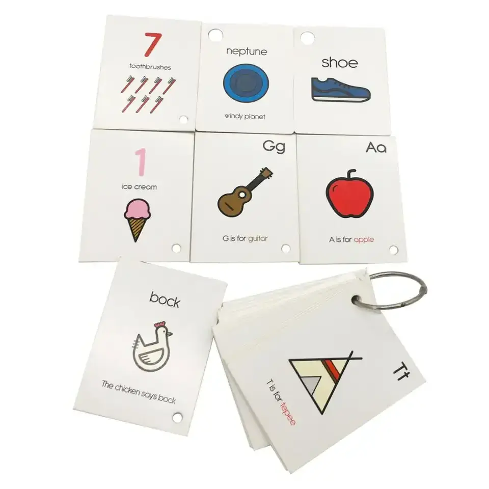 Custom children playing cards cardboard memory oracle card printing CMYK kid learning flash card educational flashcards