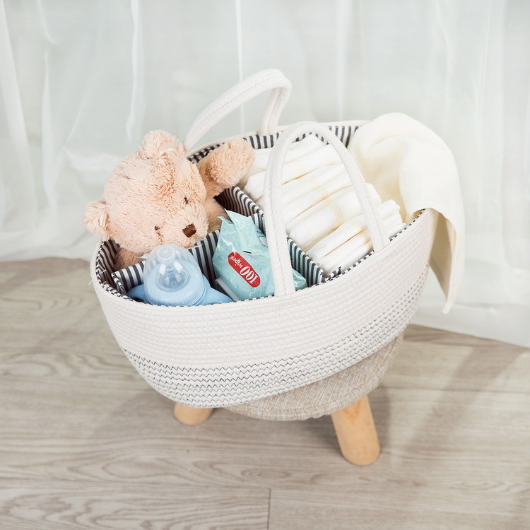 QJMAX Portable Cotton Rope Diaper Basket Large Nursery Storage Bin Custom Baby Caddy Diaper Organizer For Car Organizer