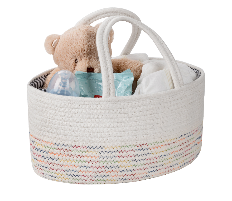 QJMAX Portable Cotton Rope Diaper Basket Large Nursery Storage Bin Custom Baby Caddy Diaper Organizer For Car Organizer