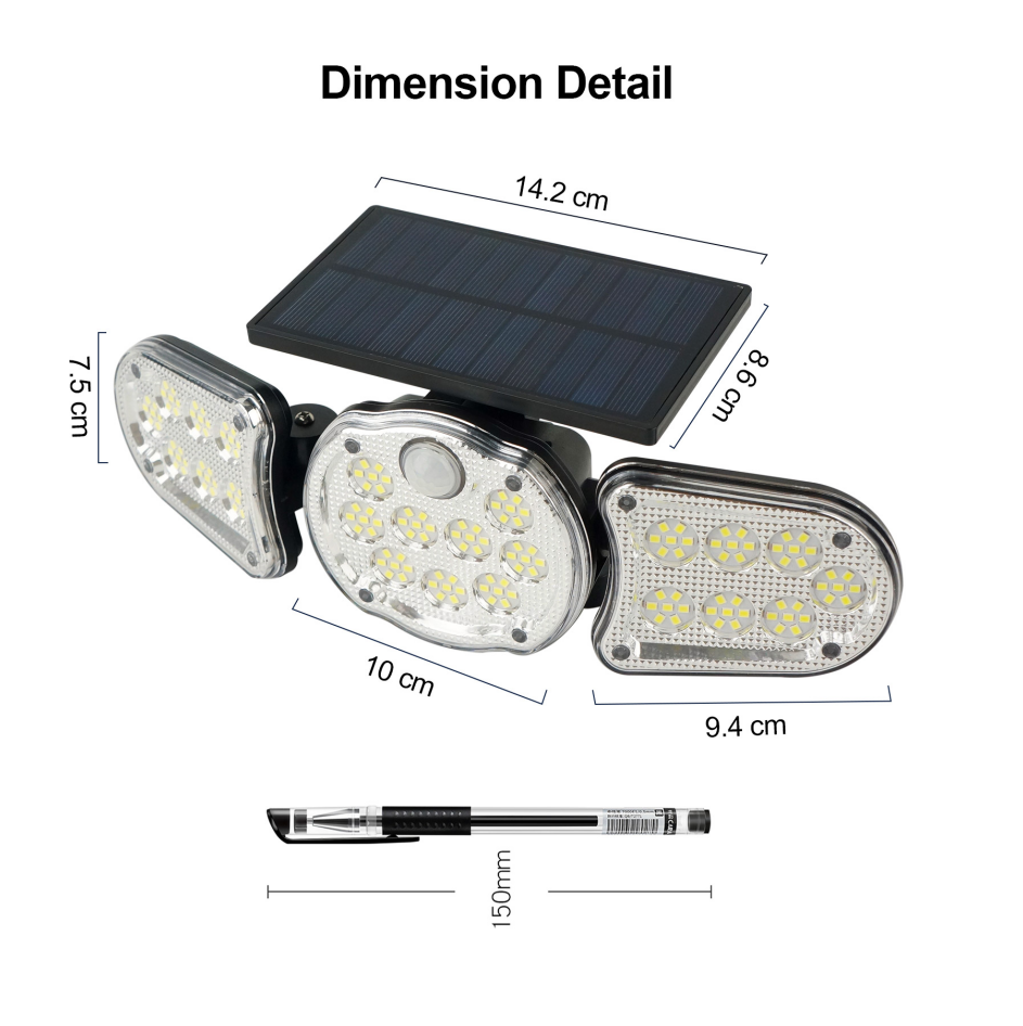 Waterproof IP67 Best Outdoor Backyard Garden Stair Solar Powered 3 Heads Lighting Wall Lamp 161LED Motion Sensor Led Night Light