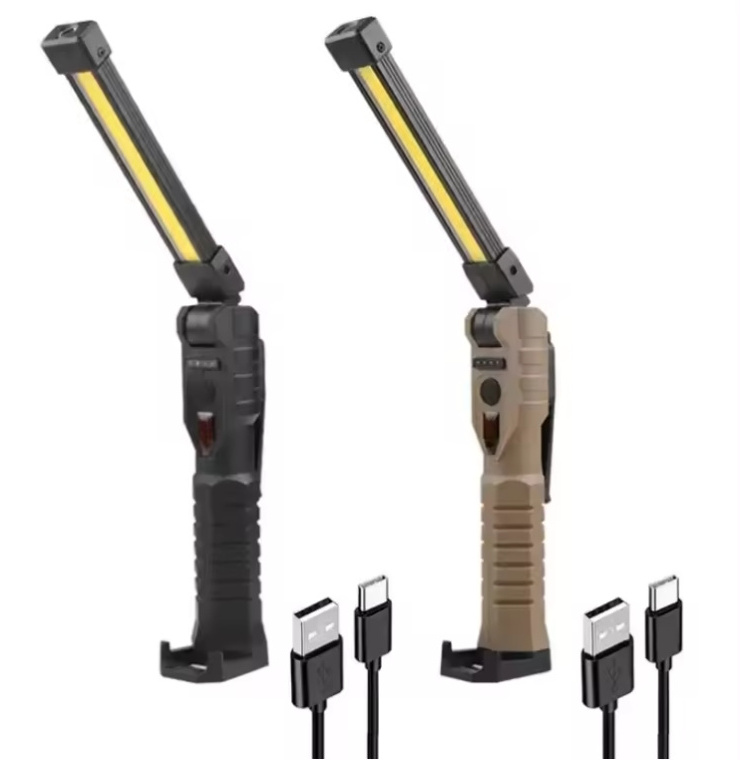 Portable LED COB USB rechargeable work light with built-in battery, car inspection flashlight, magnetic folding work light