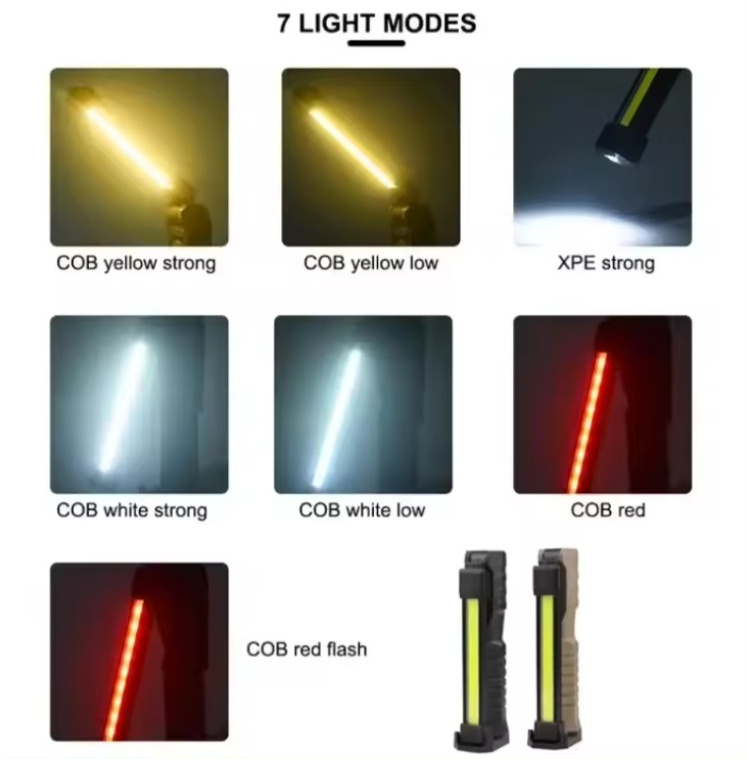 Portable LED COB USB rechargeable work light with built-in battery, car inspection flashlight, magnetic folding work light