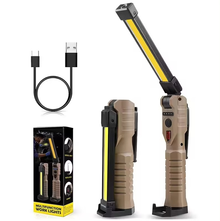 Portable LED COB USB rechargeable work light with built-in battery, car inspection flashlight, magnetic folding work light