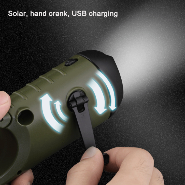 hand crank solar emergency flashlight 3 LED dynamo flashlight carabiner rechargeable led torch light with power bank function