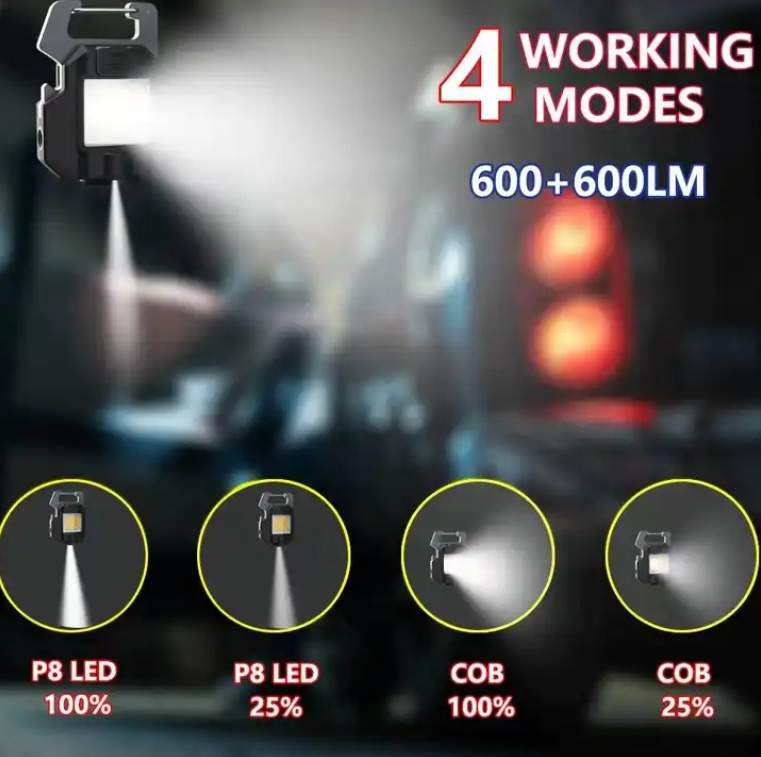 New multi-functional portable magnetic rechargeable LED COB keychain work light Mini flashlight