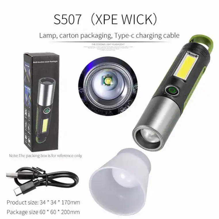 Multifunctional Strong Light Outdoor Flashlight Telescopic Zoom External Charging Camping Flashlight