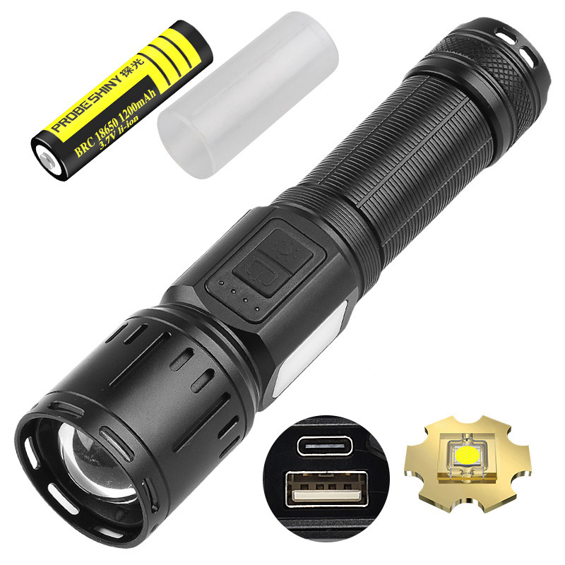 Popular white laser flashlight with COB side lights, multifunctional camping light, strong light detection flashlight