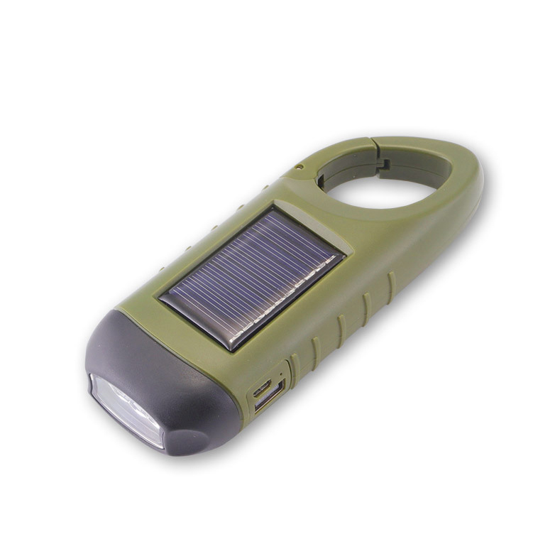 hand crank solar emergency flashlight 3 LED dynamo flashlight carabiner rechargeable led torch light with power bank function