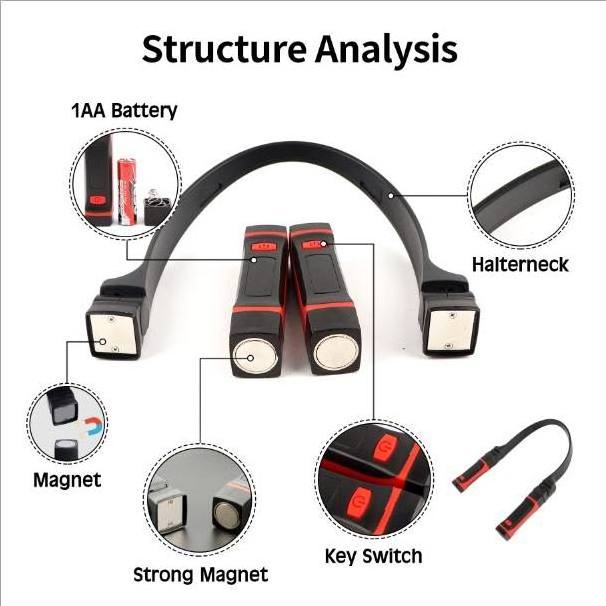 New detachable emergency AA/ Rechargeable magnet adjustable portable LED neck work light for automotive repair