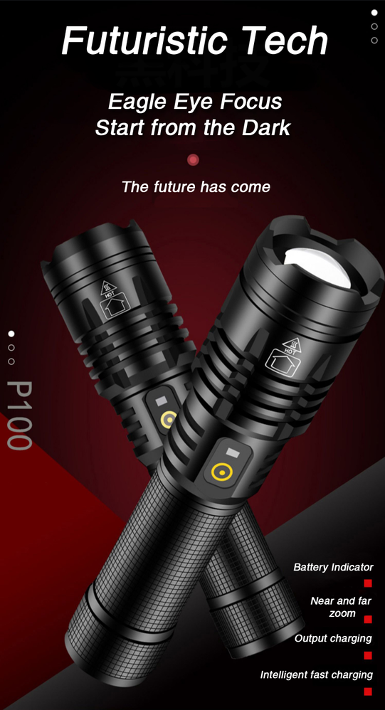 New P50 strong power flashlight USB charging model /3A telescopic zoom outdoor riding torch