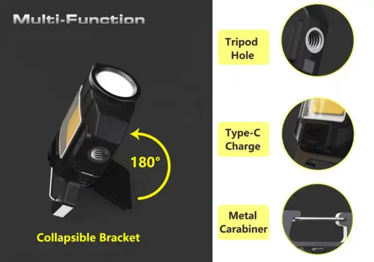 New multi-functional portable magnetic rechargeable LED COB keychain work light Mini flashlight