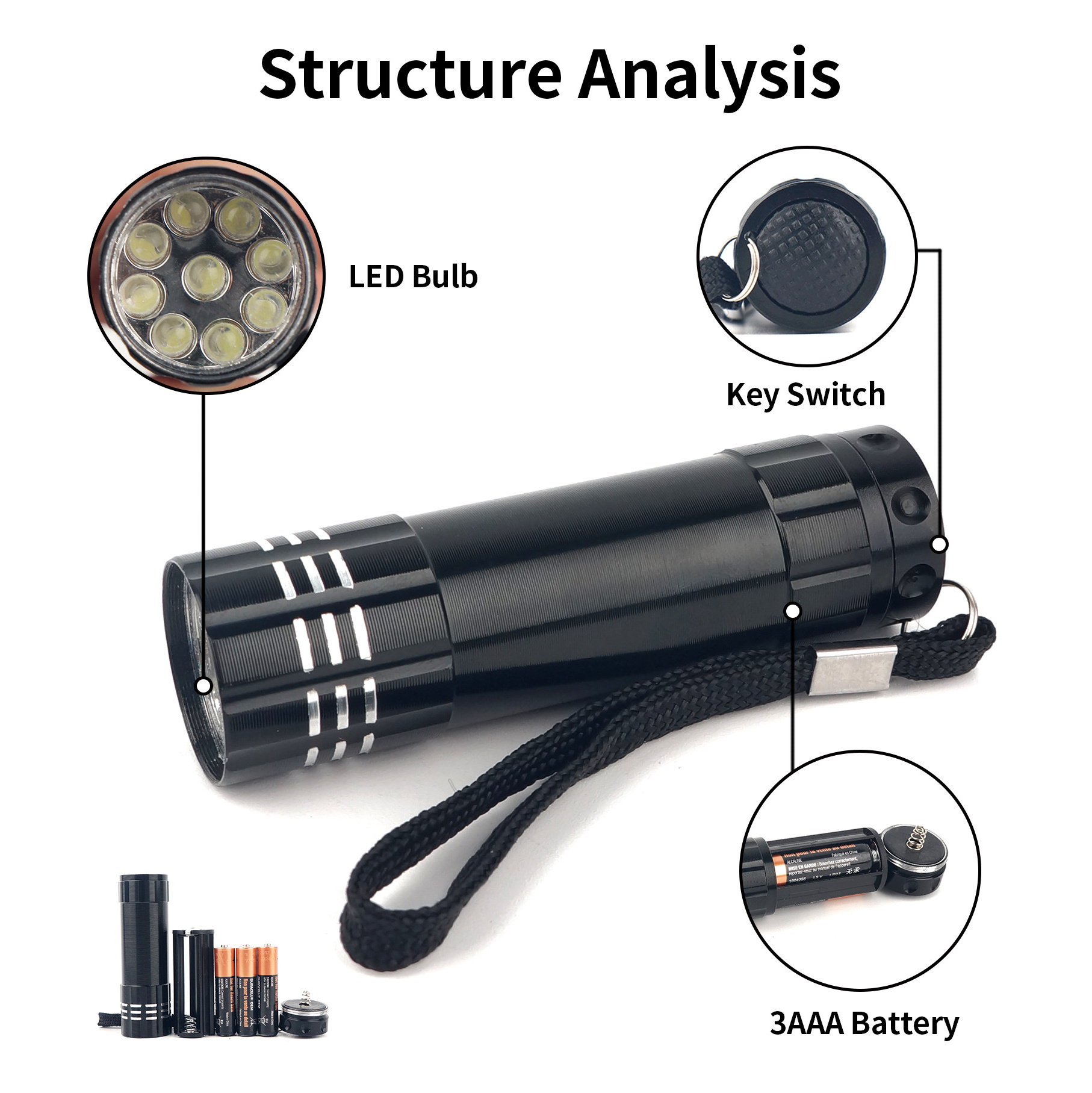 Aluminum Handheld Emergency 3 AAA Dry Battery Mini Portable LED Torch Light Flashlight For Camping