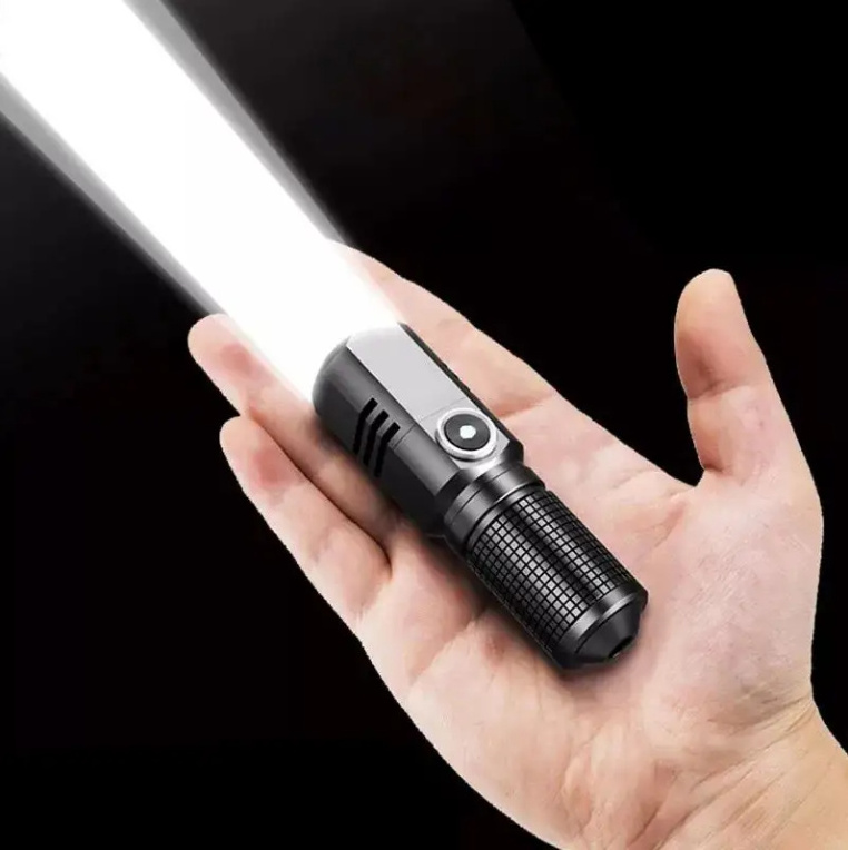 New Strong Light Flashlight Mini Rechargeable Type-C Zoom Long Range LED Laser Super Bright Flashlight