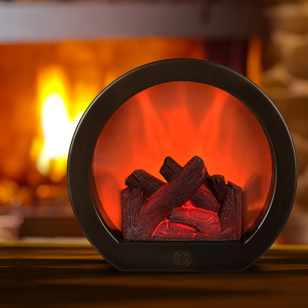 Simulated fireplace creative small decoration home soft decoration LED charcoal flame wind lamp