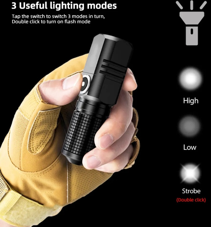 New Strong Light Flashlight Mini Rechargeable Type-C Zoom Long Range LED Laser Super Bright Flashlight