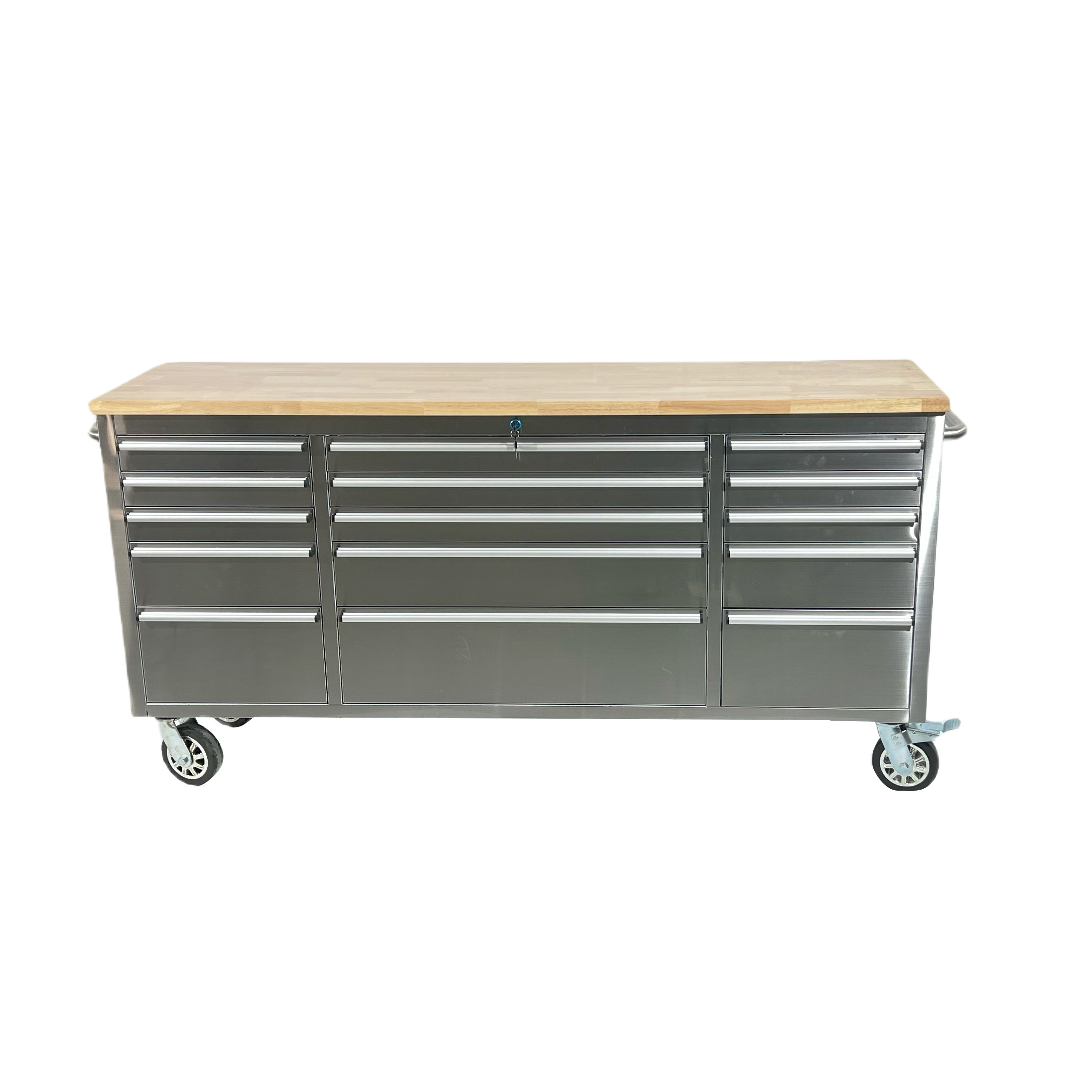 Highly Anticipated Garage Storage 72 Inch 15 Drawer Stainless Steel Rolling Workbench Tool Cabinet