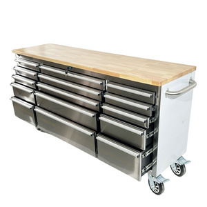 Highly Anticipated Garage Storage 72 Inch 15 Drawer Stainless Steel Rolling Workbench Tool Cabinet