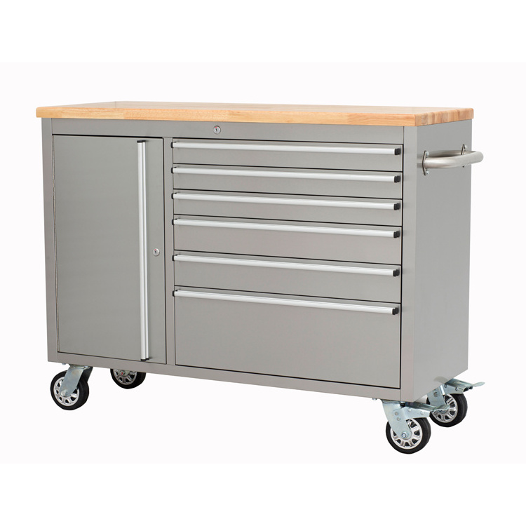 6 Drawer 48 Inch Garage Tools Storage Stainless Steel Rolling Metal Tool Box Chest