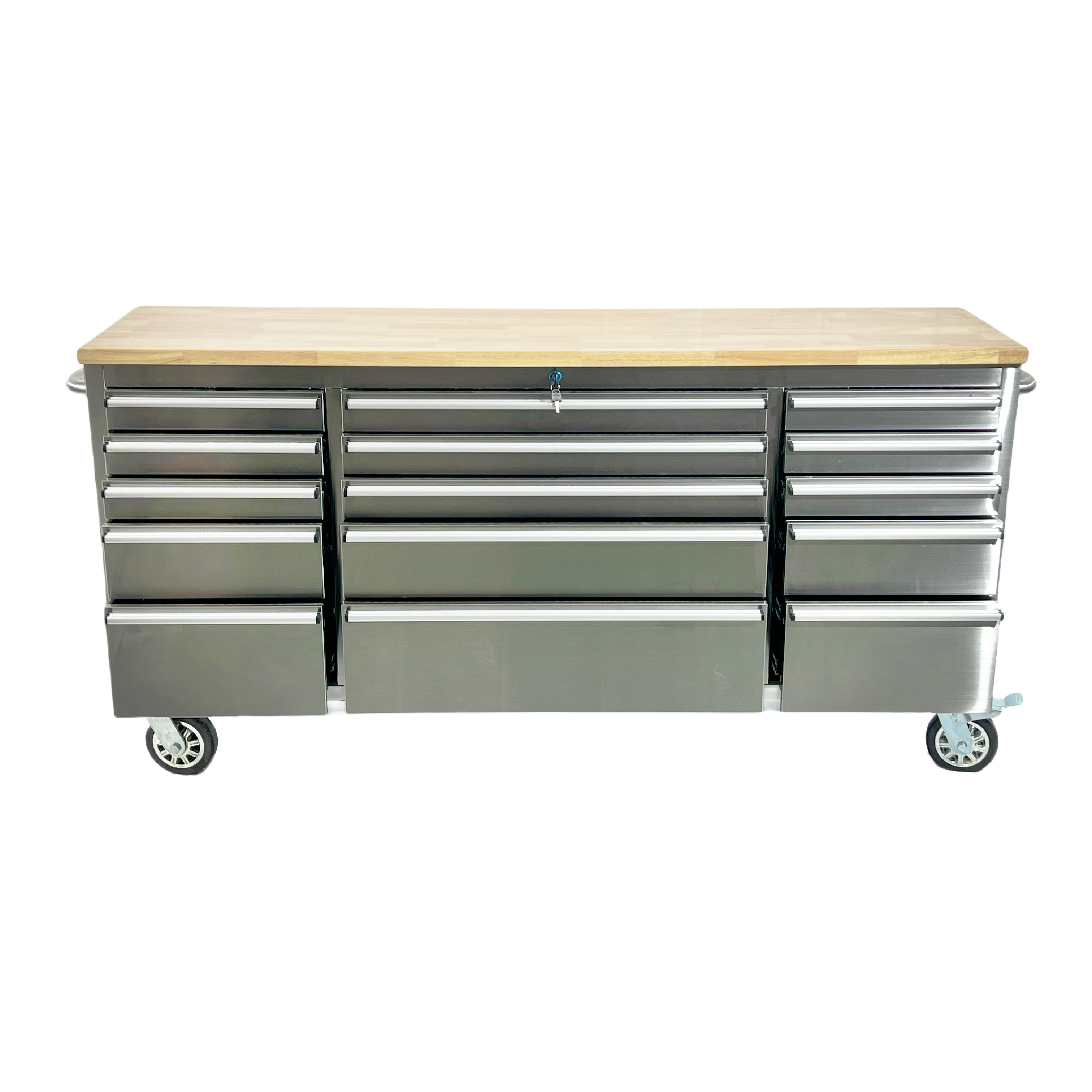 Highly Anticipated Garage Storage 72 Inch 15 Drawer Stainless Steel Rolling Workbench Tool Cabinet