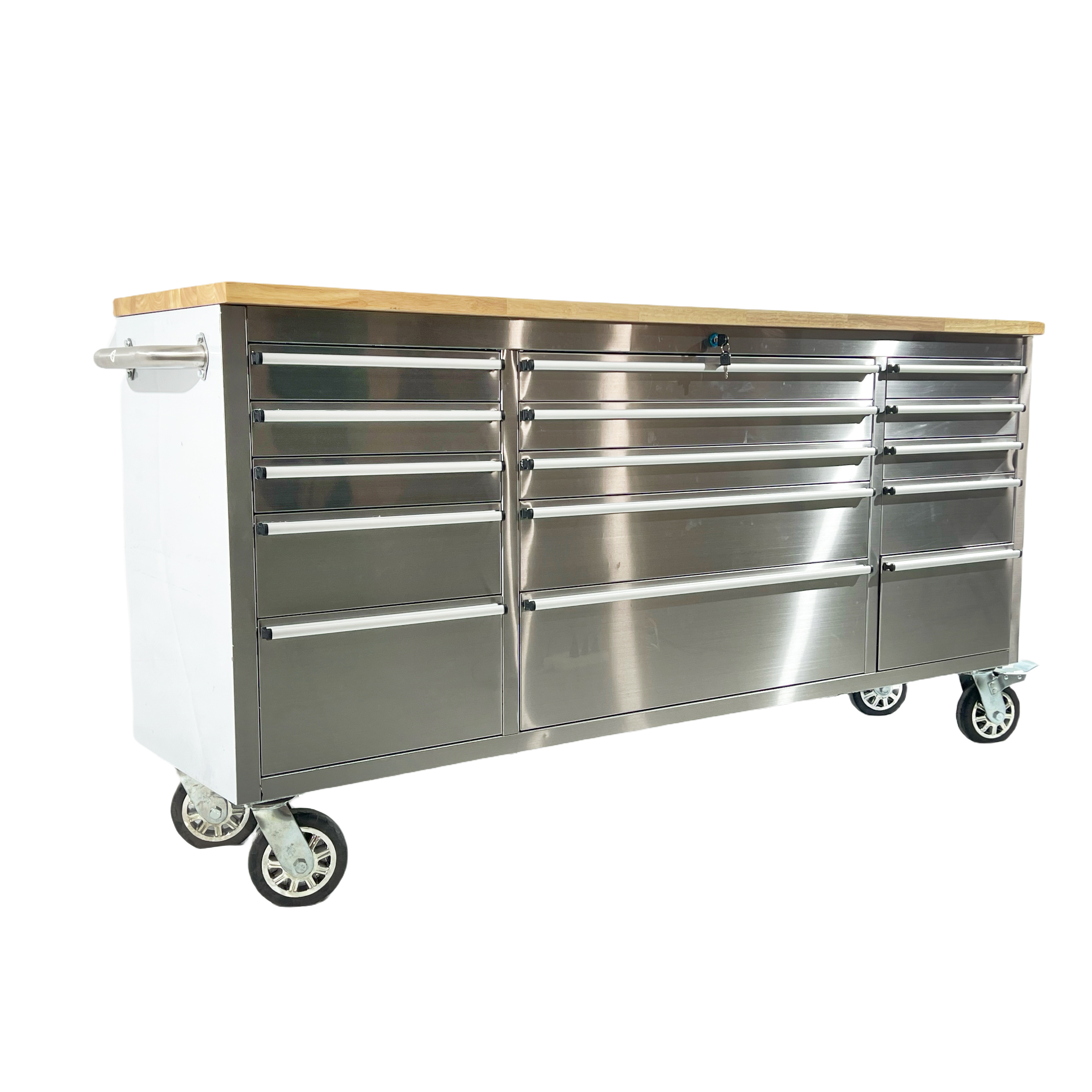 Highly Anticipated Garage Storage 72 Inch 15 Drawer Stainless Steel Rolling Workbench Tool Cabinet