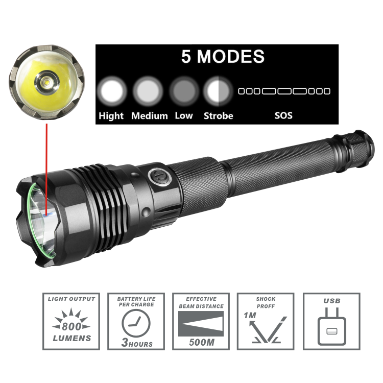 USB Rechargeable durable Aluminium LED torches light Flashlight