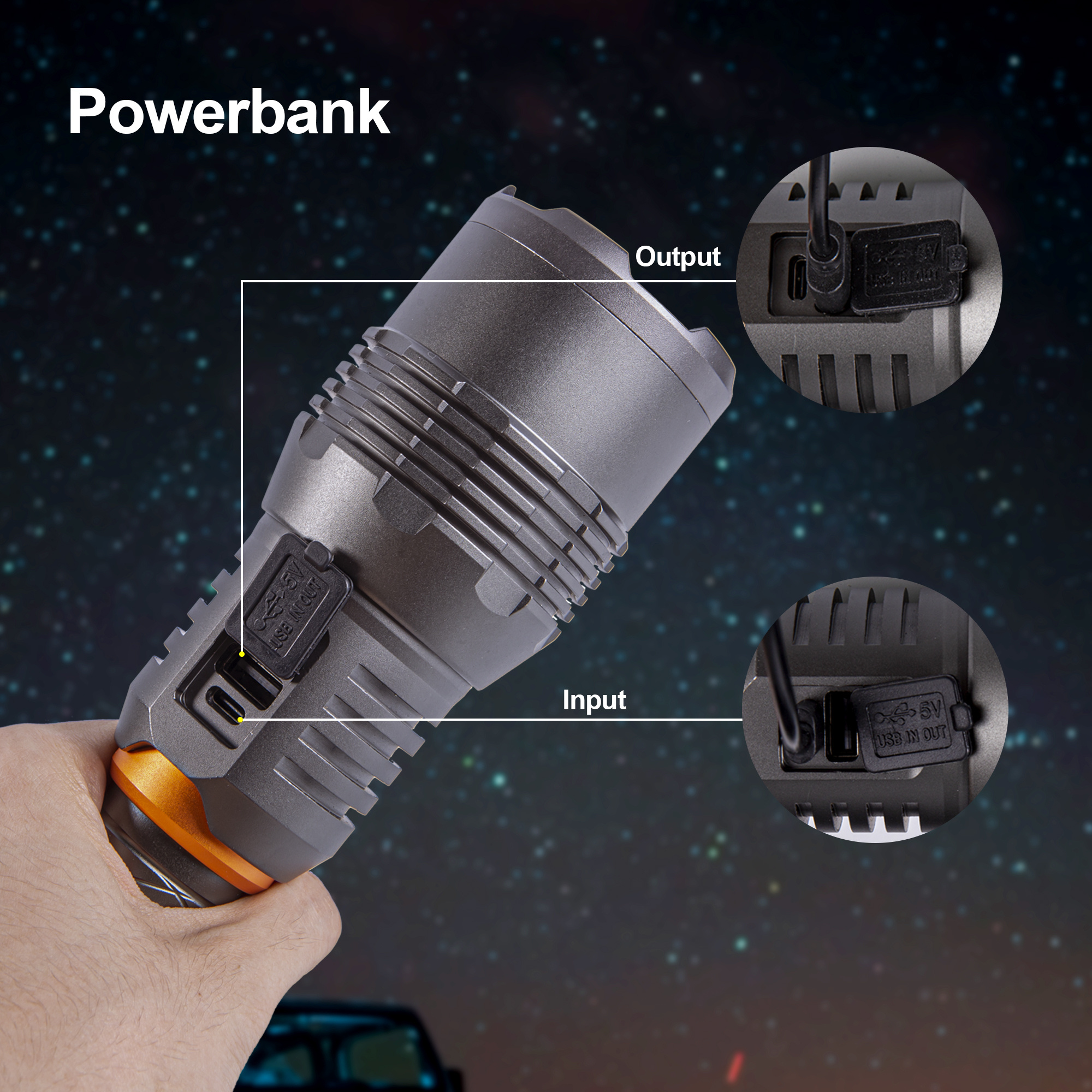 with Zoom, 5 Light Modes and Power Bank  12000 Lumen  USB Rechargeable Flashlight