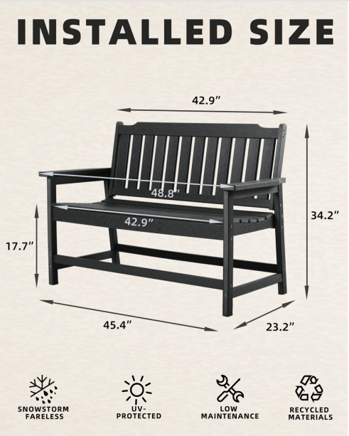 New Design Patio Furniture Outdoor Bench for Park Waterproof 2 seats Plastic Park Chair UV Resistance Garden Bench