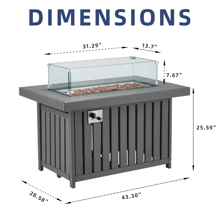 Outdoor HDPE Fire Pit Dining Table Recycled Plastic Fire Pit Heater for Patio Waterproof Fire Pit Table