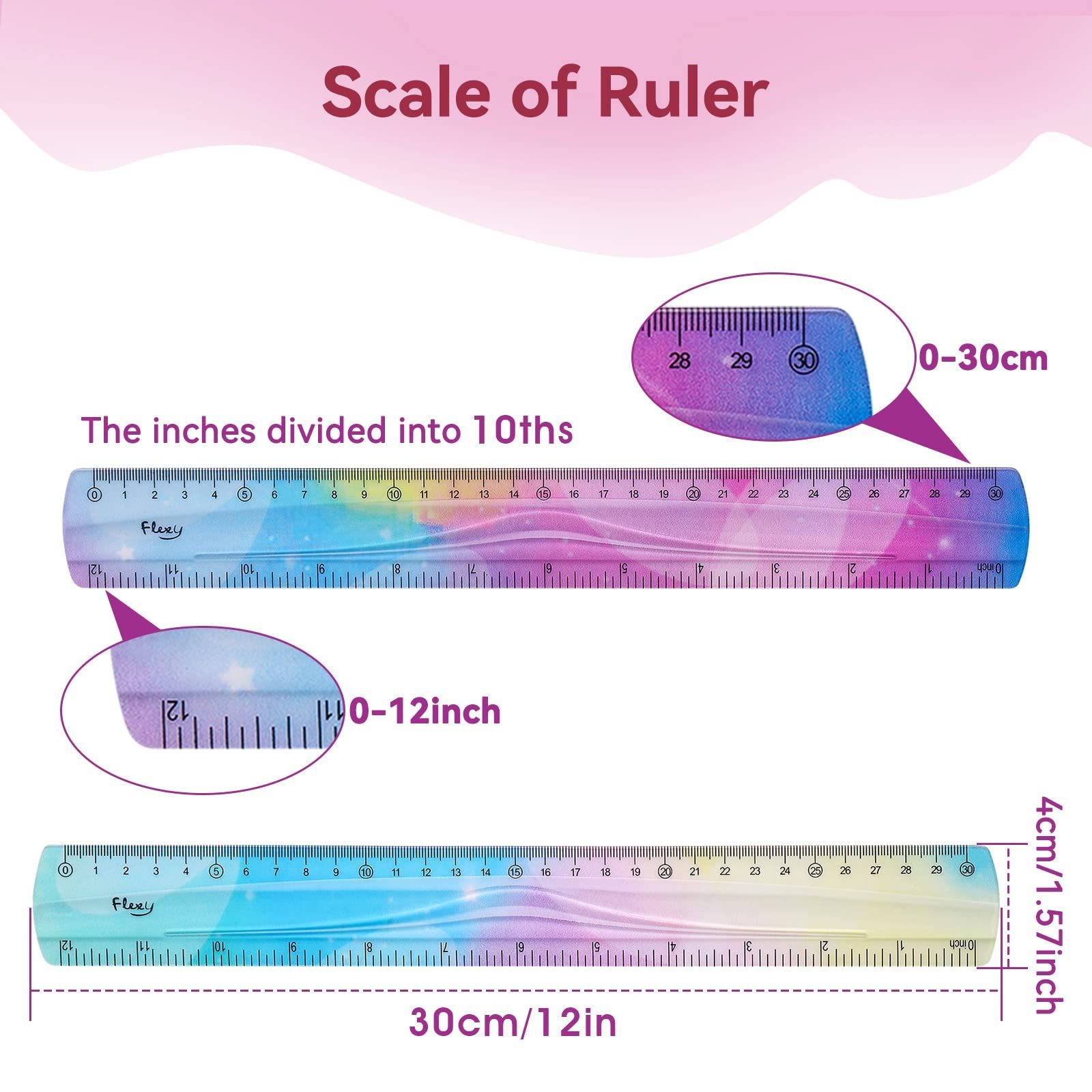 30cm Flexible Straight Pastel Shatterproof Ruler for Kids & Students Office Stationery Bendable Design for Comfort Durability