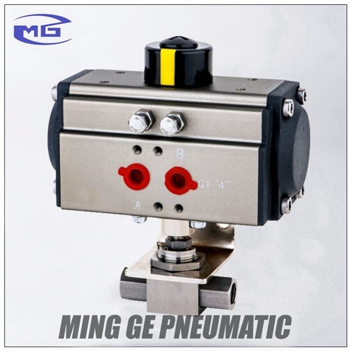 MG-QDQF-B-NPT3/8 Stainless Steel Pneumatic Actuator Control Ball Valve Double Acting Pneumatic Rotary Actuator Ball Valve