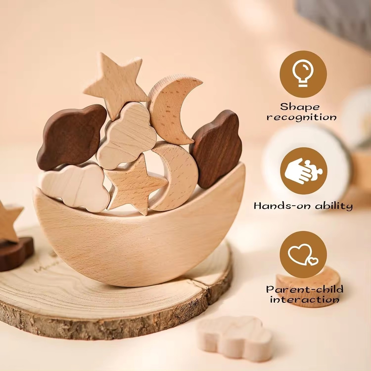 Montessori Wooden Balance Puzzle Toy Wooden Star And Moon Educational Stacking Balancing Games toy for kids