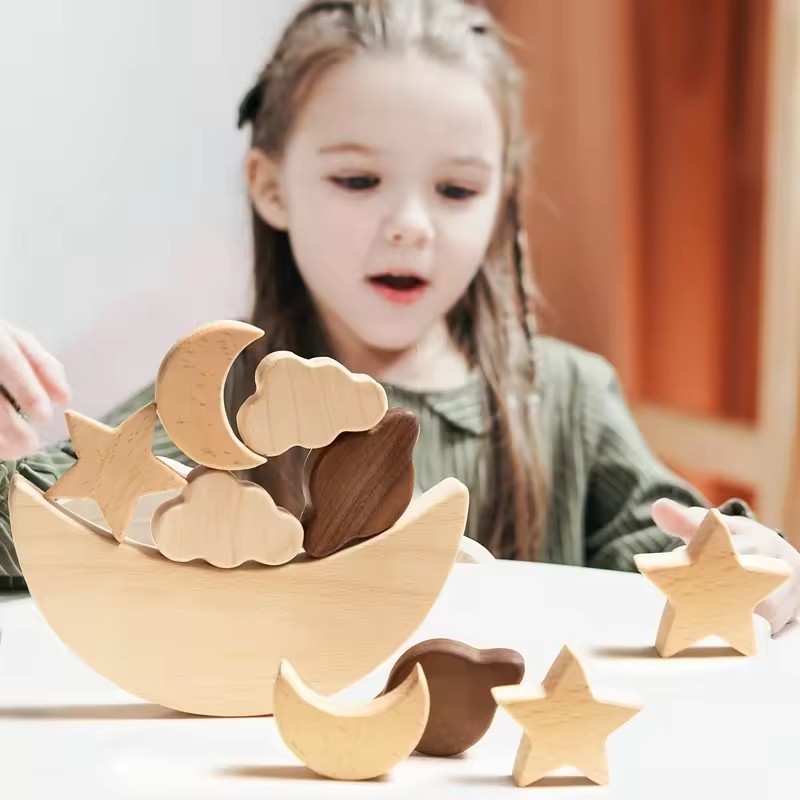 Montessori Wooden Balance Puzzle Toy Wooden Star And Moon Educational Stacking Balancing Games toy for kids