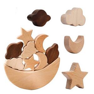 Montessori Wooden Balance Puzzle Toy Wooden Star And Moon Educational Stacking Balancing Games toy for kids