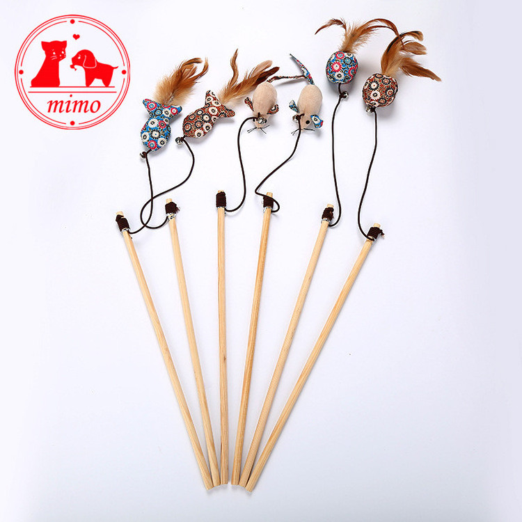 Pet Cat Teaser Mouse Toys Wood Wand Cat Catcher Teaser Rod Stick Cat Interactive Toys Mice Scratching  Toys