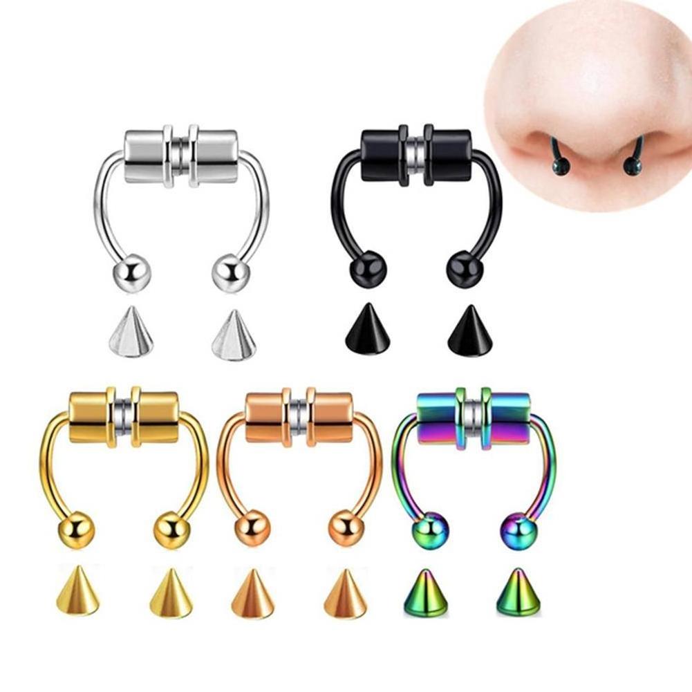 Magnetic Nose Ring for Women Men Reusable Alloy False Nose Hoop Jewelry for Party Bar