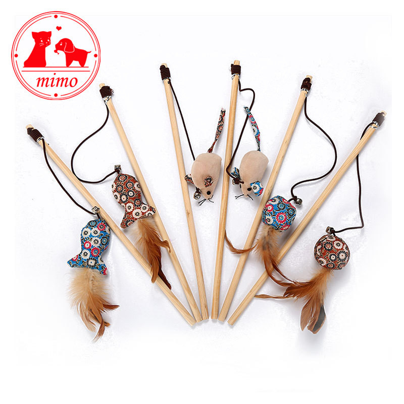 Pet Cat Teaser Mouse Toys Wood Wand Cat Catcher Teaser Rod Stick Cat Interactive Toys Mice Scratching  Toys