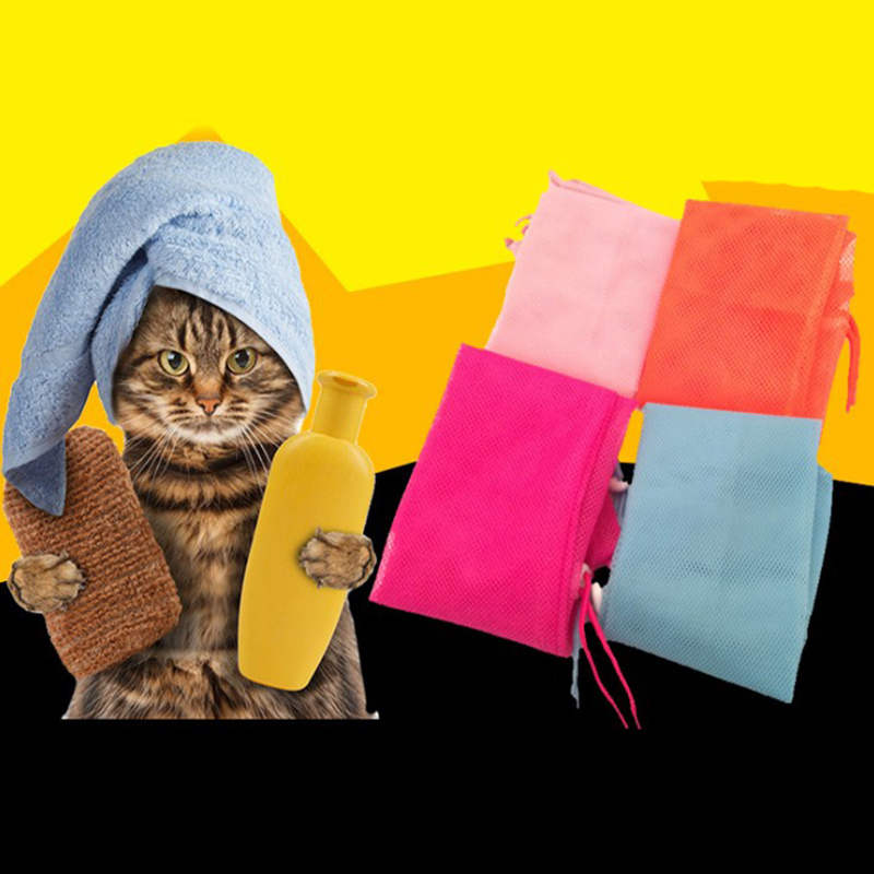 Mesh Cat Grooming Bathing Bag Adjustable Cats Washing Bags For Pet Nail Trimming Injecting Anti Scratch Bite Restraint